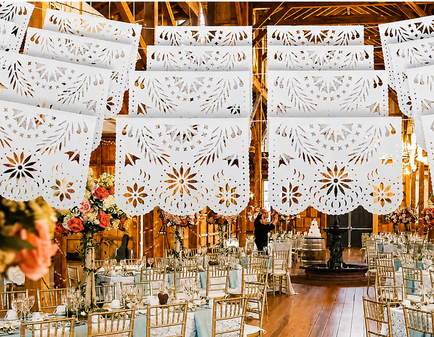 Mexican bridal shower decorations with colorful papel picado