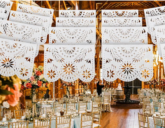 Mexican bridal shower decorations with colorful papel picado