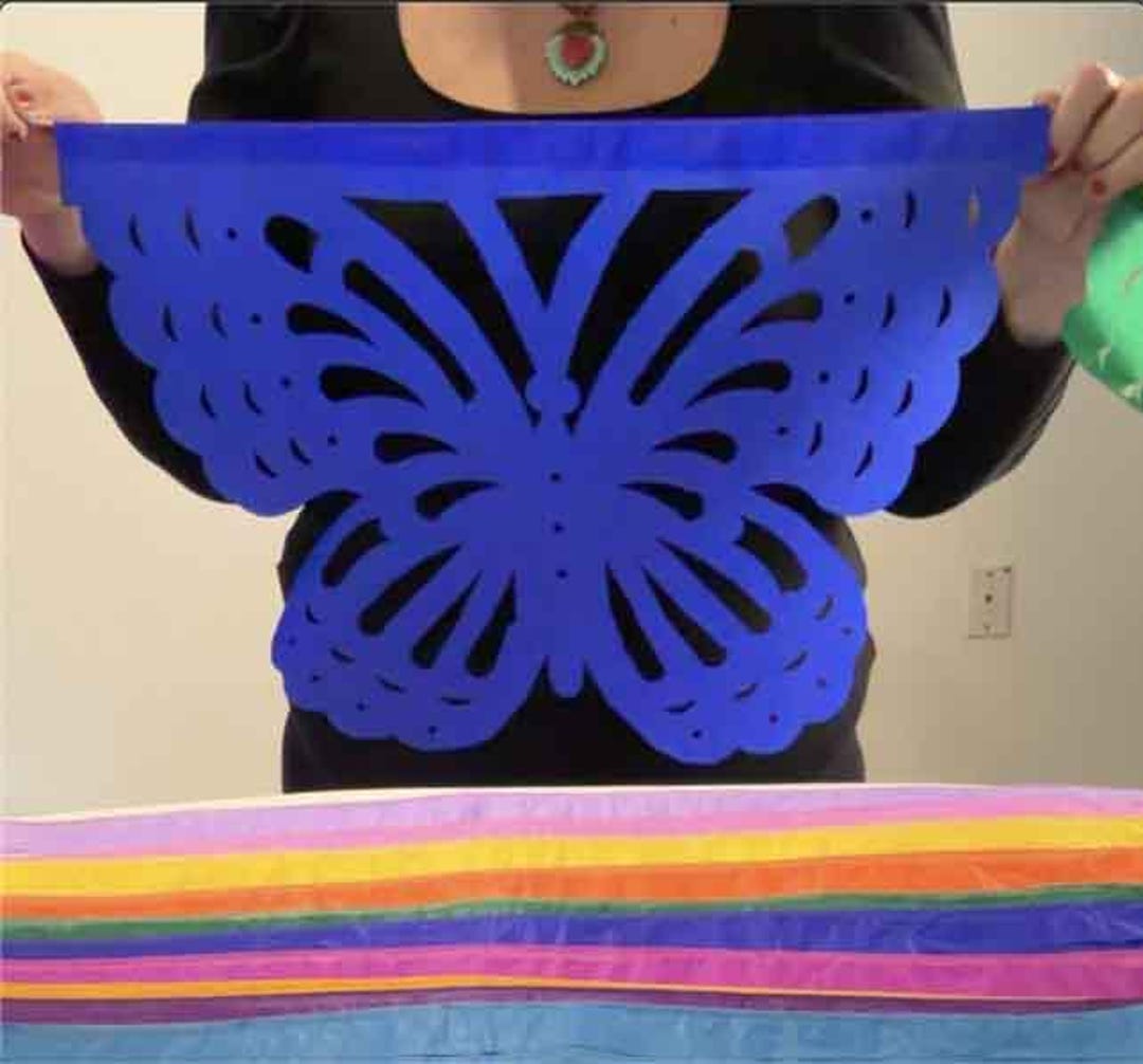Blue butterfly papel picado panel with scalloped edge – Fiesta Fancies
