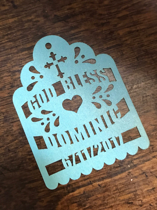 Baptism Cross Laser Cut Tags (75 CUSTOM tags) for Maracas or Party Favors "Thank You" "Amor" "Gracias" and date name