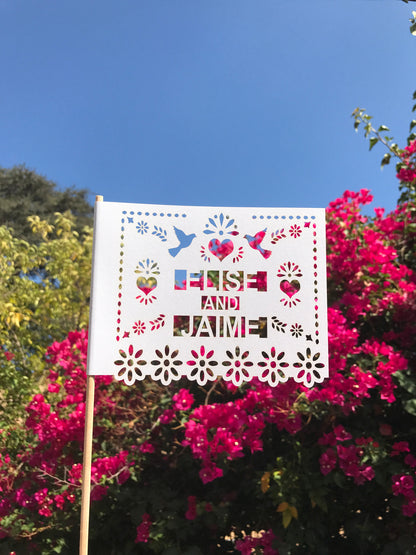 Wedding flags banderitas 5x7 centerpieces Papel Picado Mini Flags bridal shower modern Mexico Mexican LOVE BIRDS doves graduation