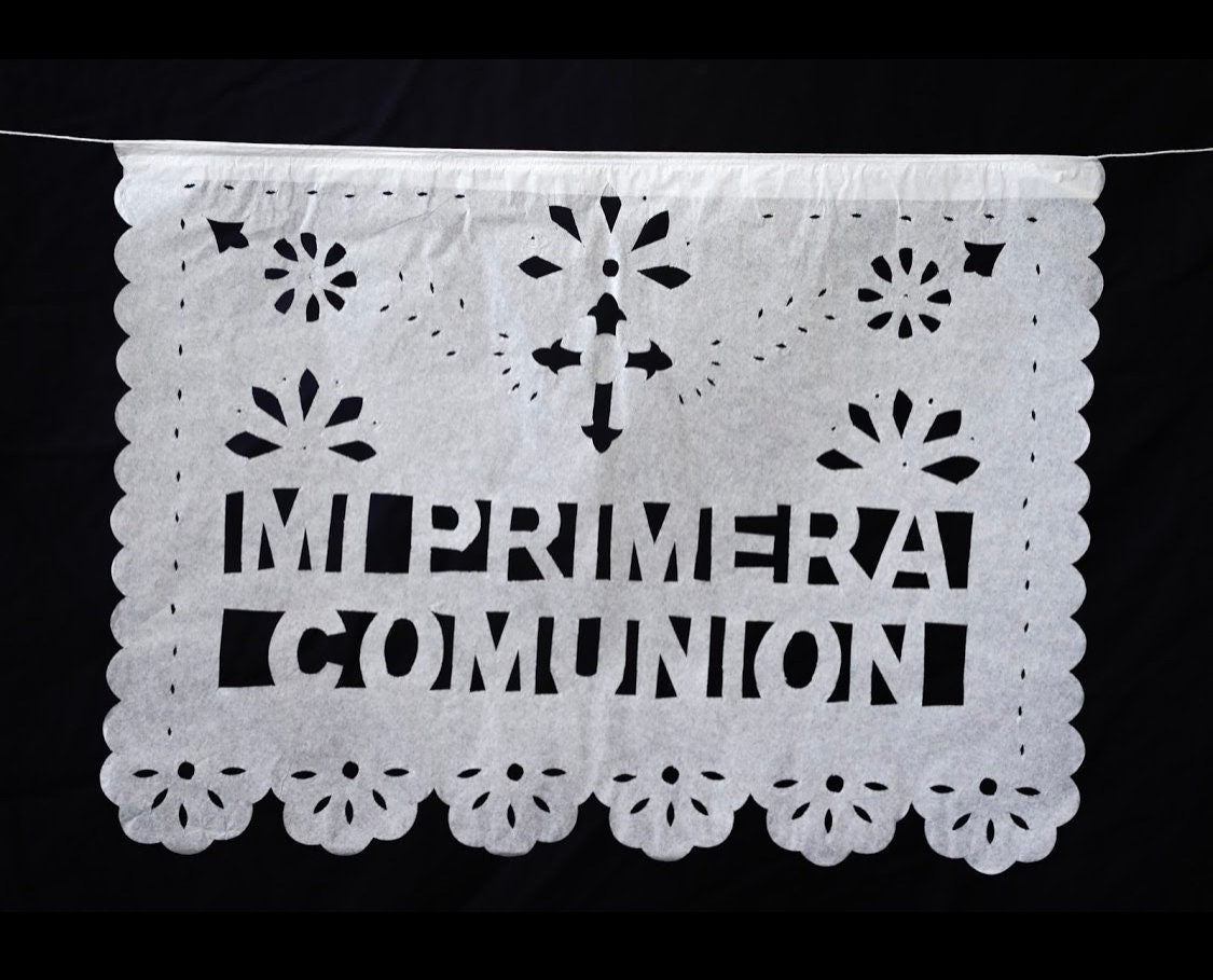 Mi Primera Comunin my first holy communion papel picado fiesta Garlands Banners not personalized Papel Picado Spanish cross decoration lace