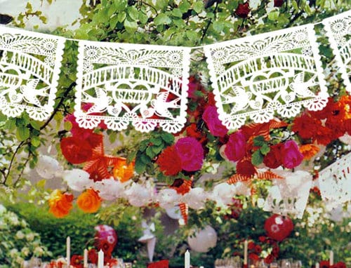 Personalized (each 20 ft. long) Wedding Garland Papel Picado Banners LOVE BIRDS Fiesta - Mexican Tissue with names date