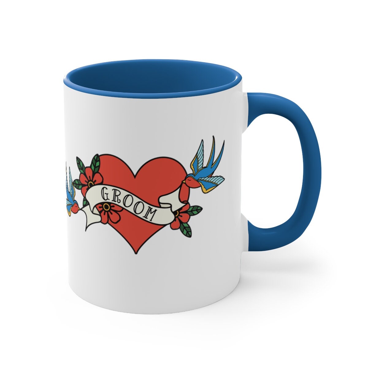 Gift for Groom wedding gift Tattoo Swallows Heart banner matching coffee mug for wedding gift Rockabilly Coffee lover mug Tattoo lover gift