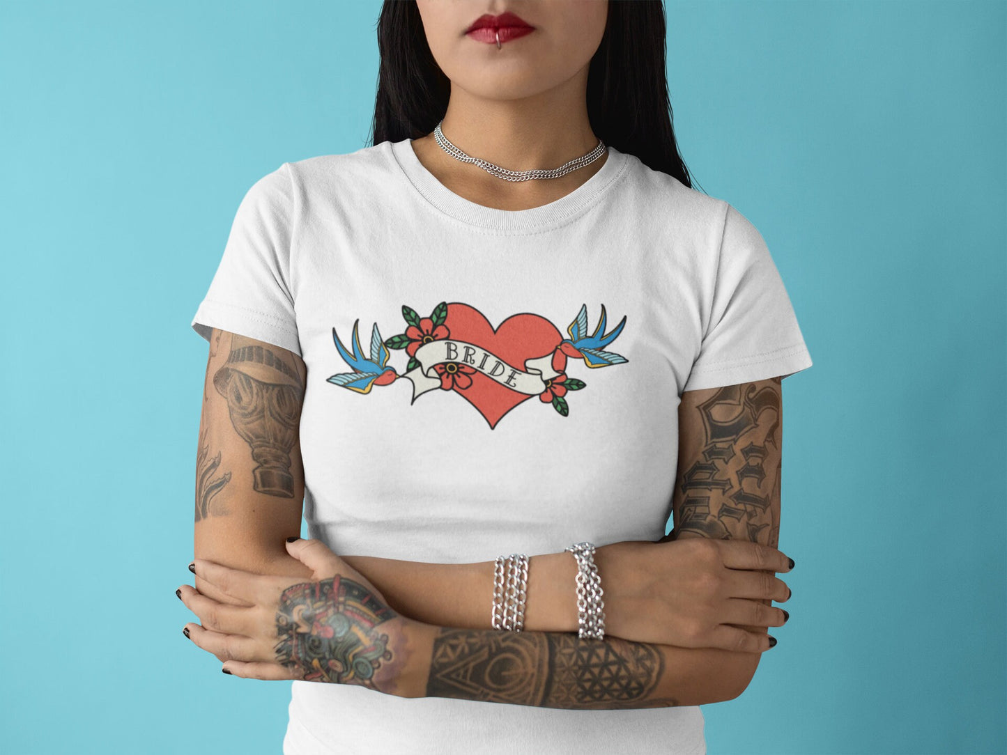 Bride Or YOUR NAME Valentine's day Shirt Heart Tattoo Swallow love bird  t shirt Unique Valentines day gift personalized name
