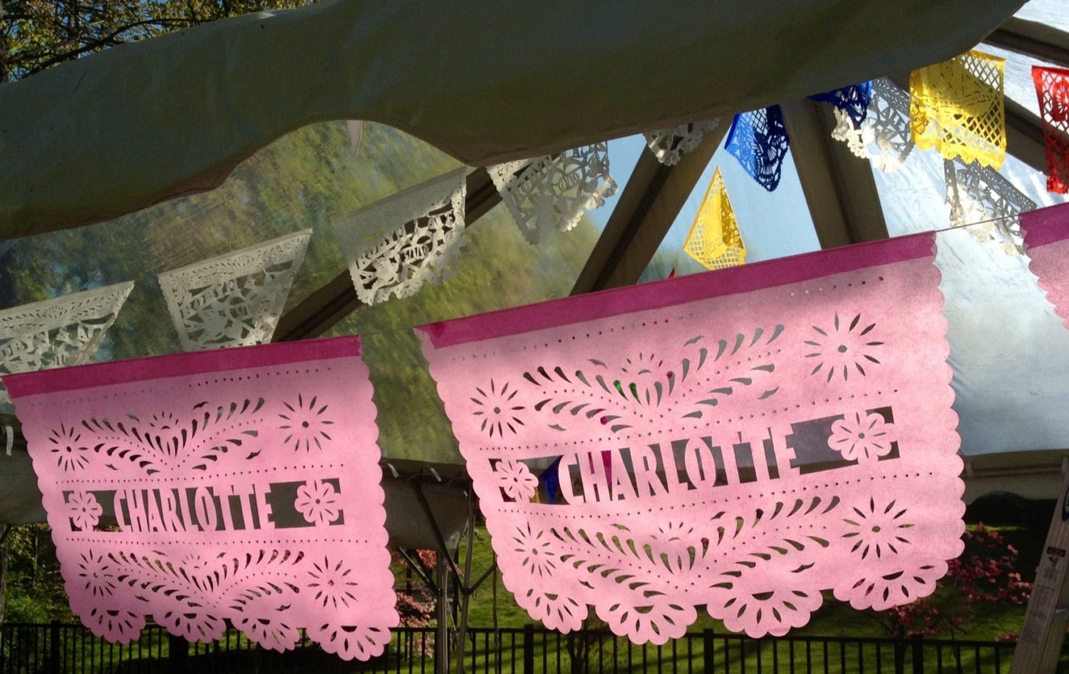 Personalized (2 Banners) Papel Picado for your Fiesta with name or wording - Birthday Graduation Baby Bridal Shower Wedding