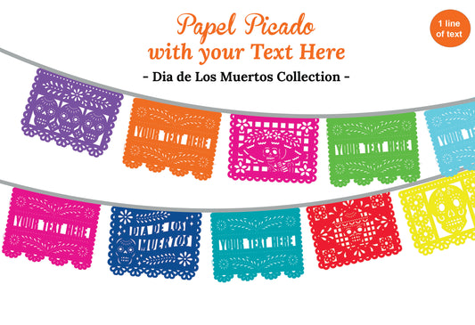 5 Pack - Papel Picado - With YOUR TEXT - Alternating with Dia de Los Muertos