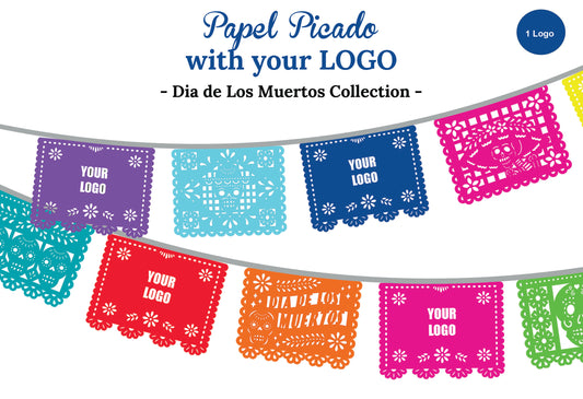5 Pack - Papel Picado - with YOUR LOGO - Alternating with Dia de Los Muertos